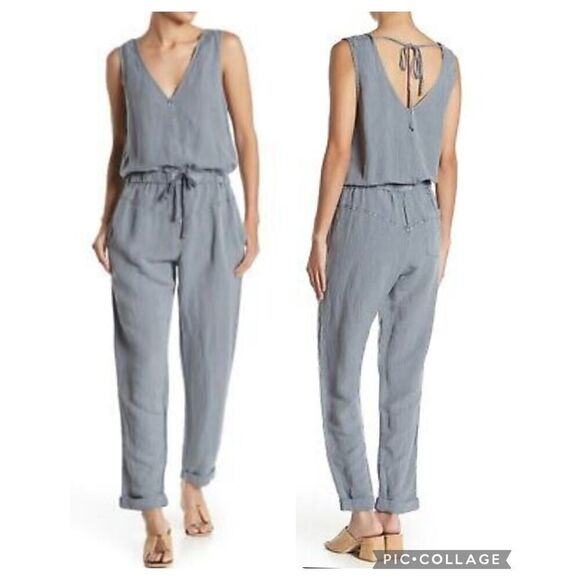 Young Fabulous & Broke Alex Linen Rayon Jumpsuit Solid Gray Drawstring Size S - Picture 1 of 12